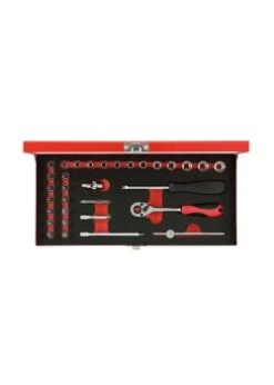 GEDORE Red Steckschlüssel-Satz - Chrom-Vanadium-Stahl - 1/4 Zoll - In Metallkassette - 32-teilig